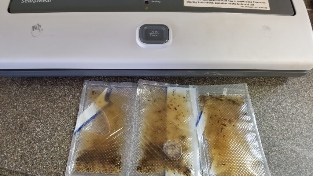 Home salad dressing sealed in small plastic pouches using a vacuum sealer