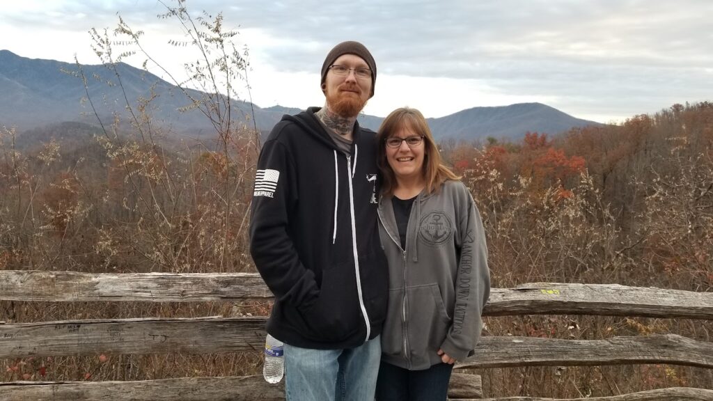 Stacy and her husband Shane at a scenic overlook on the Gatlinburg bypass